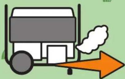 Illustration of a bus with exhaust smoke and an orange arrow pointing right (no text or symbols)