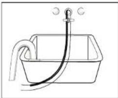 Simple line drawing of a bathtub with a tube inserted into the sink (no text or symbols)