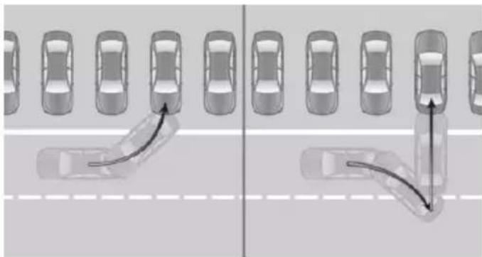 Diagram showing vehicle movement on a road with directional arrows indicating direction (no text or symbols)