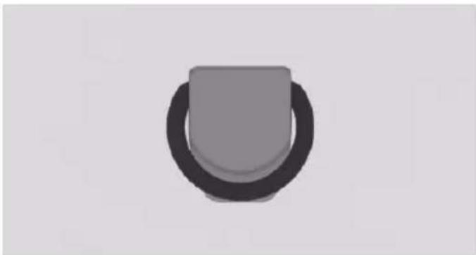 Simple 3D-rendered object resembling a stylized helmet or button, no text or symbols present