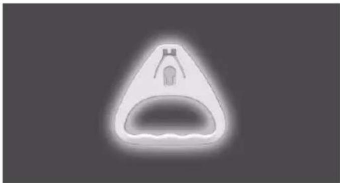 Abstract symmetrical shape with a central dark form and two small protrusions, resembling a stylized face or logo (no text or symbols)