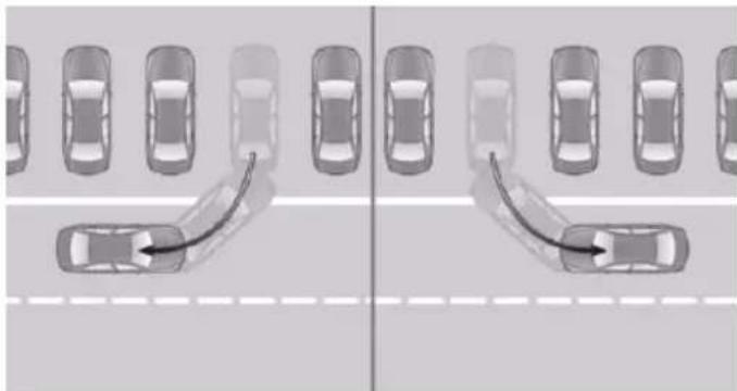 Top-down view of a multi-lane road with cars on both sides, showing curved arrows indicating movement or flow direction (no text or symbols)