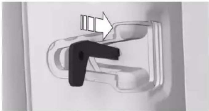 Mechanical component diagram showing a lever mechanism with an arrow indicating direction (no text or symbols)