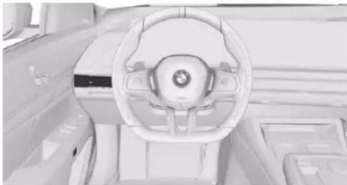 Close-up of a white car interior showing steering wheel and dashboard (no visible text or symbols)