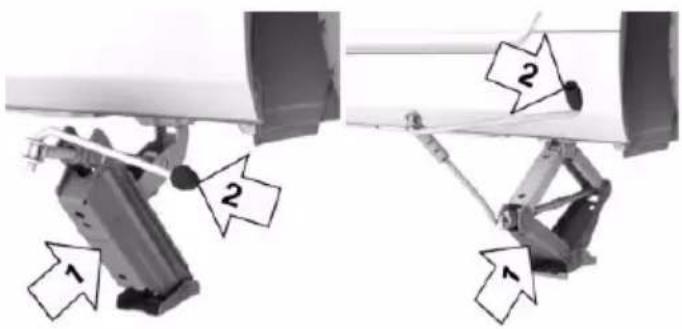Technical diagram showing mechanical assembly with labeled parts, including numbered annotations 1 and 2.