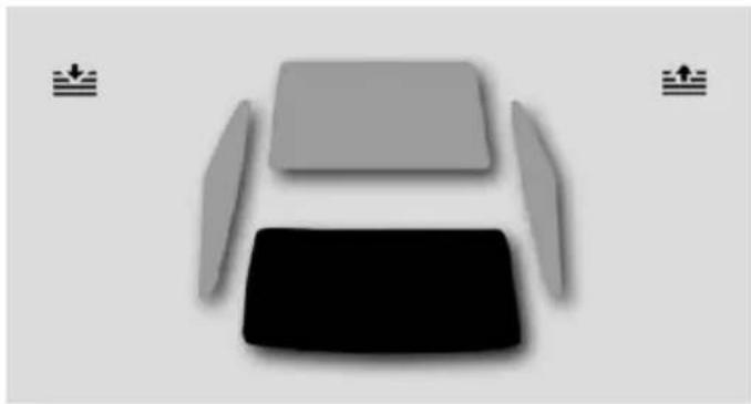 Simple diagram of a car front view with two seats and directional arrows (no text or symbols)