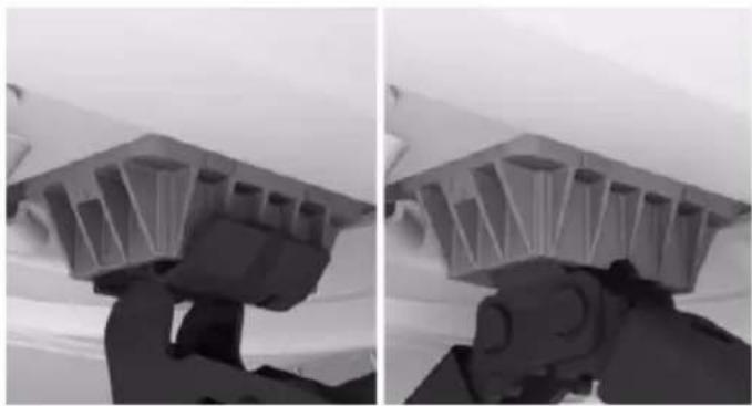 Two-panel black-and-white photo showing a person holding a mechanical component, no visible text or symbols