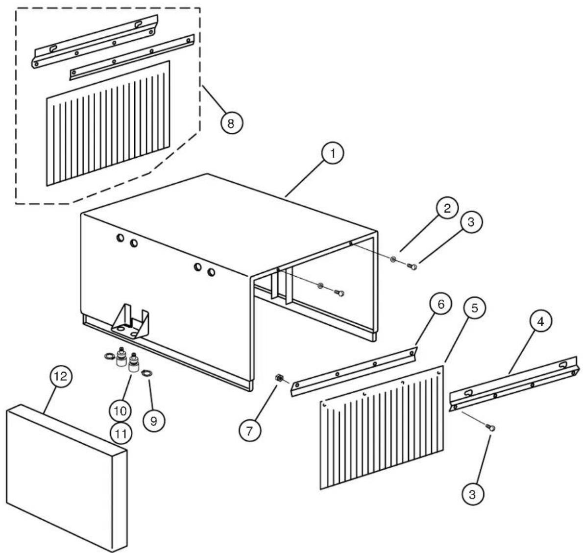 Exploded view diagram of a refrigerator with numbered parts for identification
