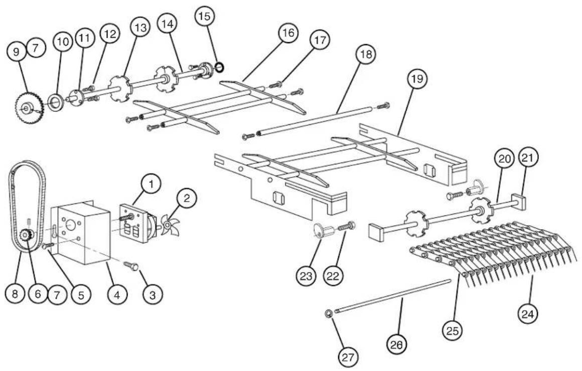 Technical diagram of a mechanical assembly with numbered components for identification