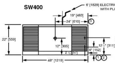 SW400 6' [1829] ELECTRIC WITH PLU 19" [483] -24" [610] 22" [559] 12" [305] 2 2" [57] 48" [1219] 12 2" [311] 6" [152] ① ②