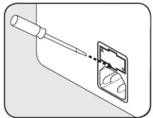 Diagram of a screwdriver inserted into a device with a magnified view showing internal components (no text or symbols)