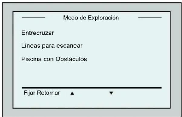 — Modo de Exploración Entrecruzar Líneas para escanear Piscina con Obstáculos Fijar Retornar ▲ ▼