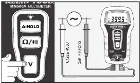 MM500A MULTIMETER A-HOLD Ω/μV V CABLE ROJO CABLE NEGRO 3999