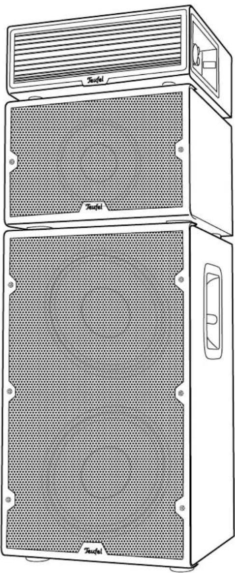 Line drawing of a two-tiered air conditioner unit with labeled panels and ventilation grille (no text or symbols beyond branding)