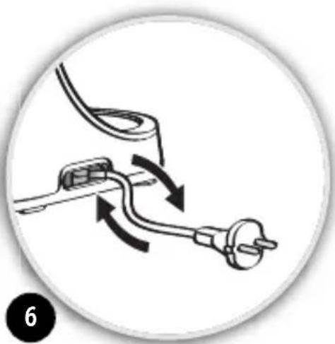Diagram showing cable being inserted into a plug, with arrows indicating direction of movement (no text or symbols)