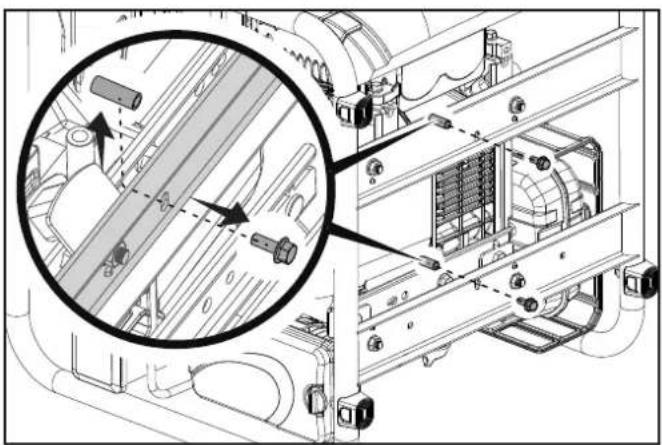 Technical diagram of a mechanical assembly with a magnified inset showing internal components (no text or symbols visible)
