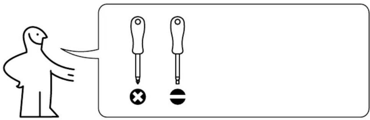 Diagram showing a person pointing to three screwdriver tips with icons for selection and confirmation
