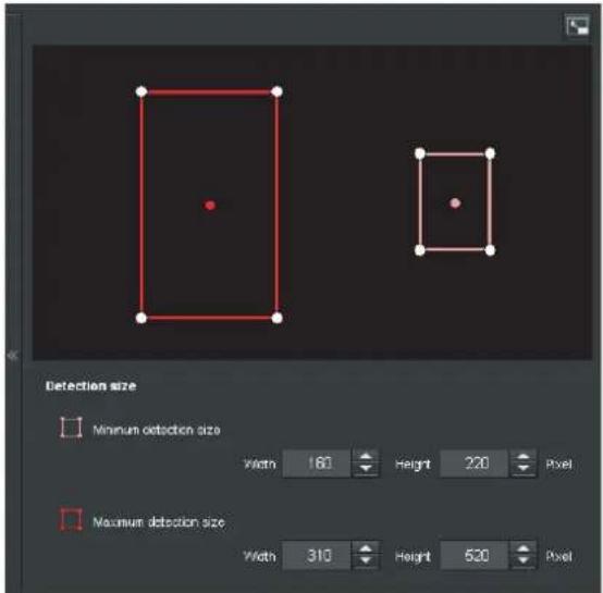 Detection size Minimum detection size Width 161 Height 220 Pixel Maximum detection size Width 310 Height 520 Pixel