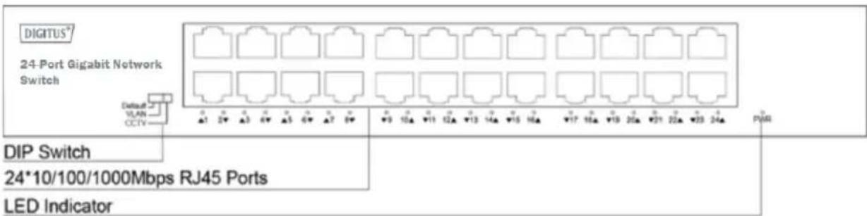 DIGITUS® 24-Port Gigabit Network Switch Default VLAN CCTV DIP Switch 24*10/100/1000Mbps RJ45 Ports LED Indicator
