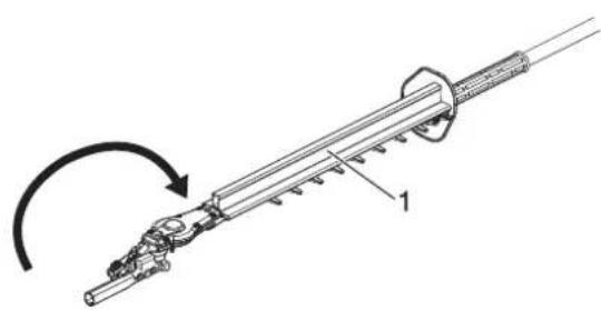 Technical line drawing of a mechanical tool or assembly with a curved arrow indicating rotation (no text or symbols present)