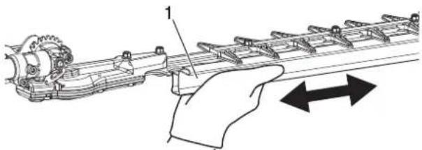 Technical line drawing of a mechanical assembly with directional arrows indicating motion (no text or symbols)