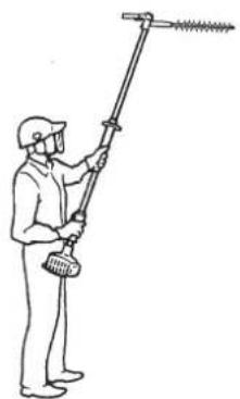 Line drawing of a person using a long-handled tool to clean or spray the brush (no text or symbols)