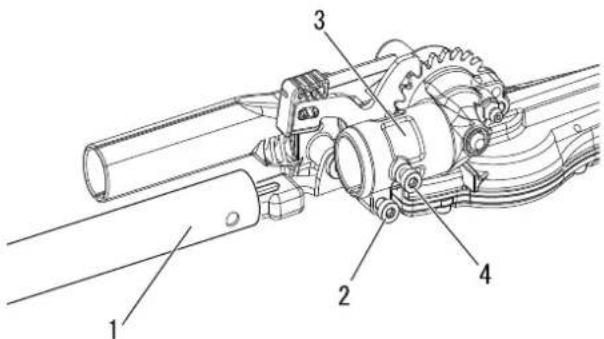 Technical diagram of a mechanical device with numbered components labeled 1, 2, 3, and 4.