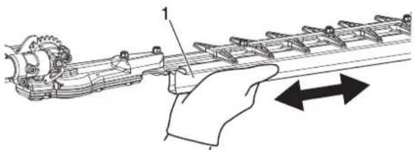 Technical line drawing of a mechanical assembly with directional arrows indicating motion (no text or symbols)