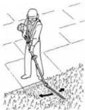 Illustration of a person using a tool on grass, no text or symbols present