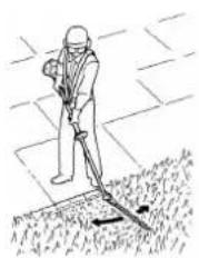 Line drawing of a person digging with a shovel, no text or symbols present