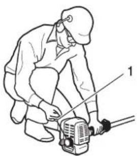 Illustration of a worker using a power tool on a machine (no text or symbols)