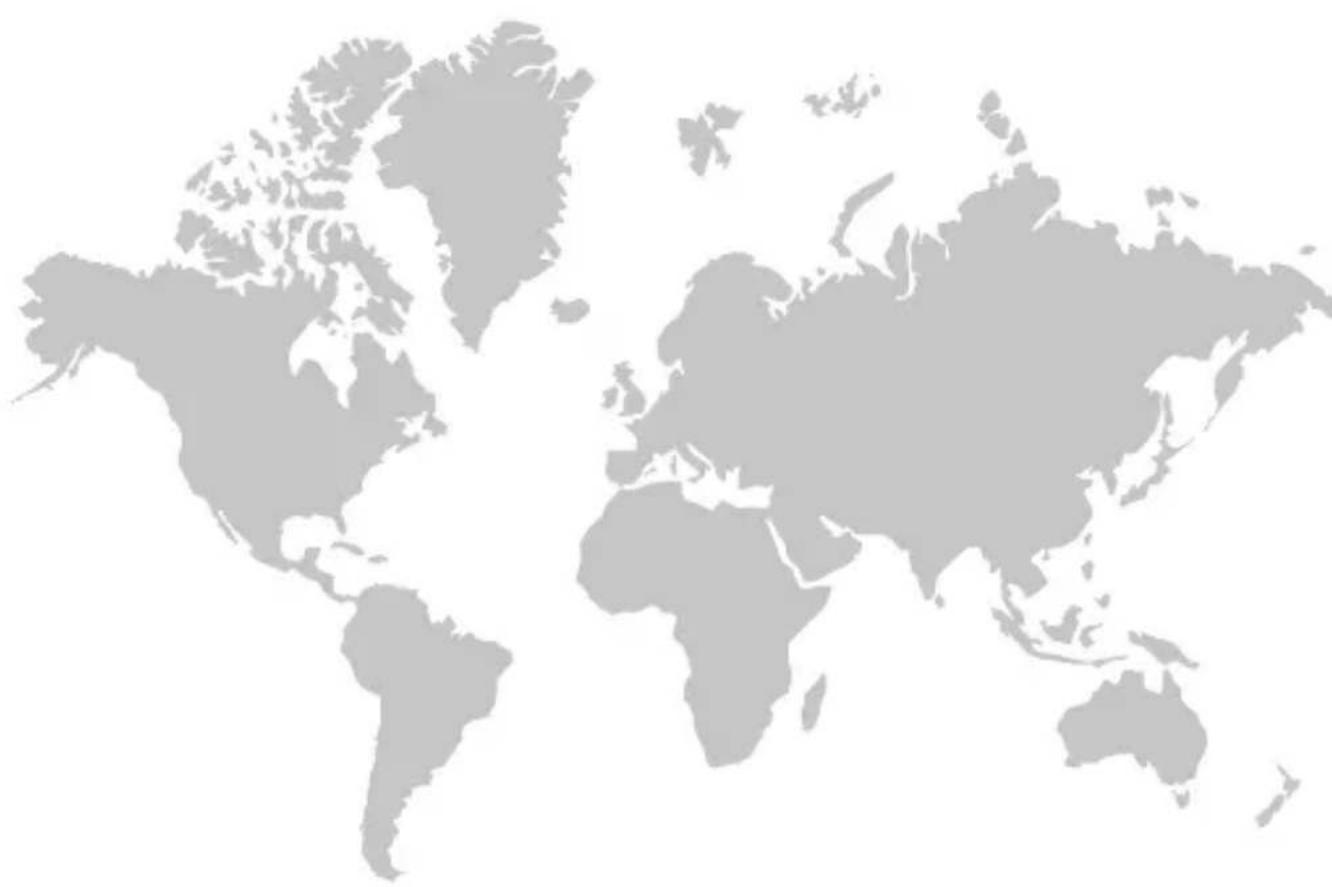 World map silhouette in grayscale, showing continents and oceans without any text or labels