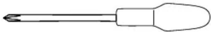 Simple line drawing of a screwdriver with a pointed tip and handle (no text or symbols)