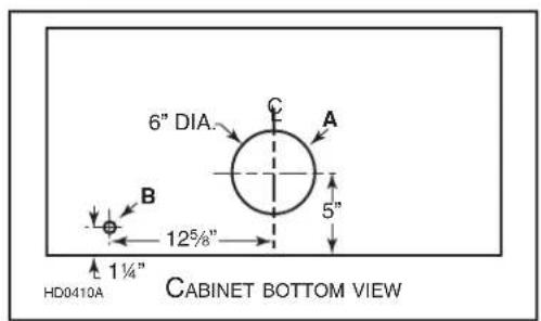 6" DIA A B 125/8" 5" HD0410A CABINET BOTTOM VIEW