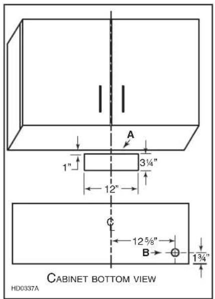 A 1" 3¼" 12" Φ 12 5/8" B 1¾" CABINET BOTTOM VIEW HD0337A