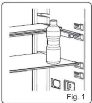 Line drawing of a bottle mounted on a shelf with attached compartments (no text or symbols).