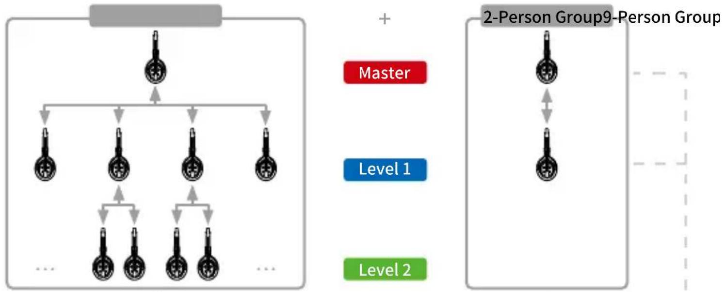 graph TD A["Top Entity"] --> B["Level 1"] A --> C["Level 2"] B --> D["Level 1"] B --> E["Level 2"] C --> F["Level 1"] C --> G["Level 2"] D --> H["..."] E --> I["..."] F --> J["..."] K["Master"] --> L["Level 1"] K --> M["Level 2"] N["2-Person Group9-Person Group"] --> O["Level 1"] N --> P["Level 2"]