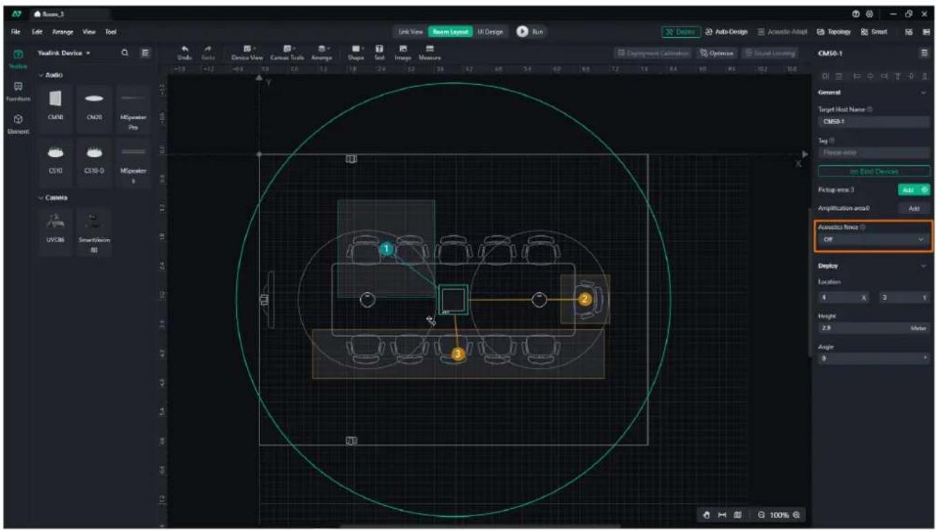 File Edit Arrange View Tool Link View Room Layout UI Design Run Auto-Design Acoustic Adapt Topology Smart Tealink Device Audio Furniture CM80 CM20 MISpeaker Pin CS10 CS18-0 MISpeaker CAMPA UVCB6 SmartVision 1 2 3 4 5 6 7 8 9 10 11 12 13 14 15 16 17 18 19 20 21 22 23 24 25 26 27 28 29 30 31 32 33 34…