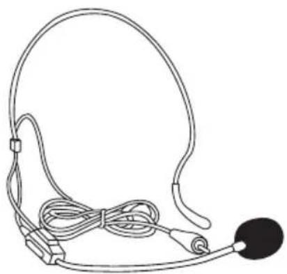 Line drawing of a headset with earbuds and cord (no text or symbols)