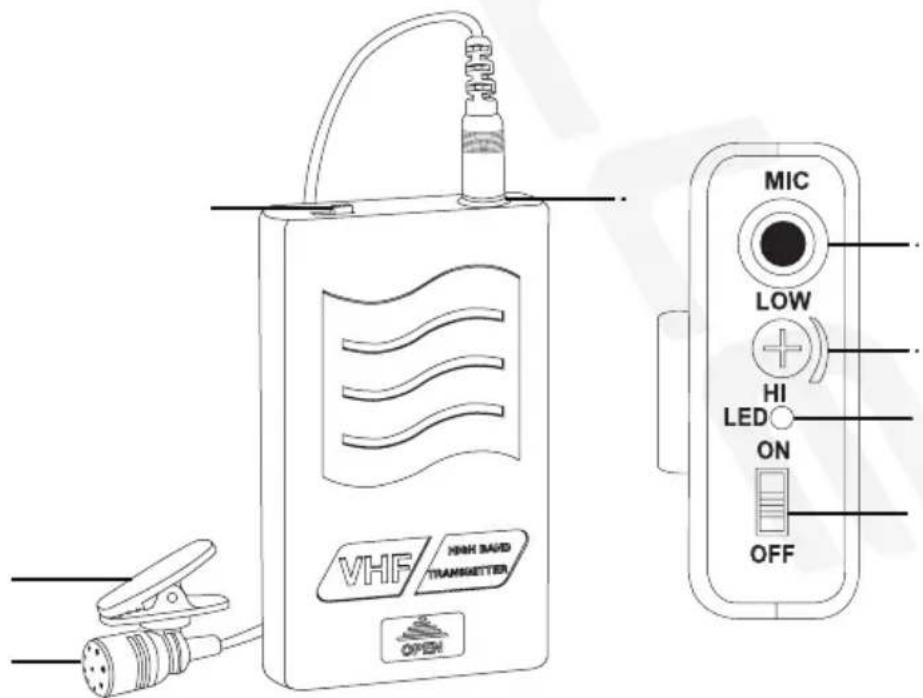VHF MHz MWD TRANSMITTER OPEN MIC LOW + HI LED ON OFF