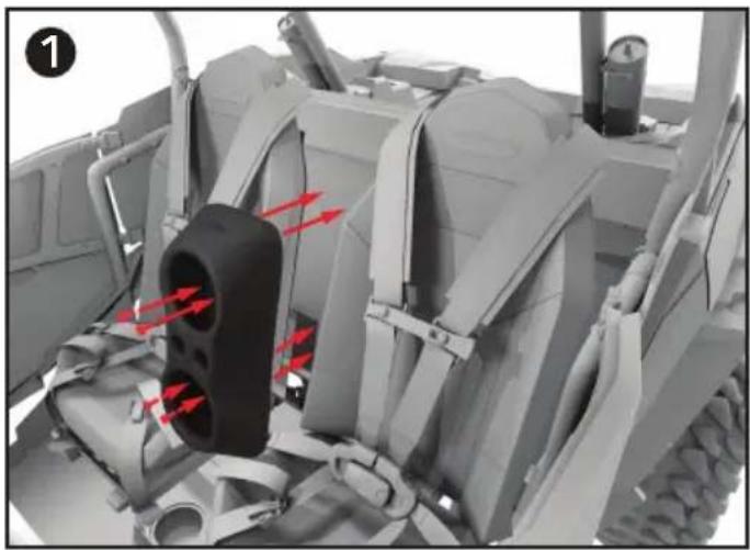 Mechanical assembly with red arrows indicating airflow or heat transfer, no visible text or symbols