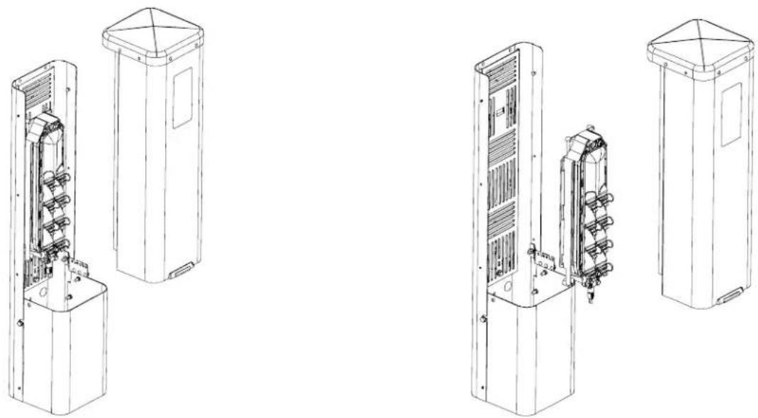 Technical line drawings of four different electrical cabinet configurations (no text or symbols visible)
