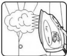Illustration d'un fer à vapeur émettant de la fumée d'un nuage, sans texte ni symbole.