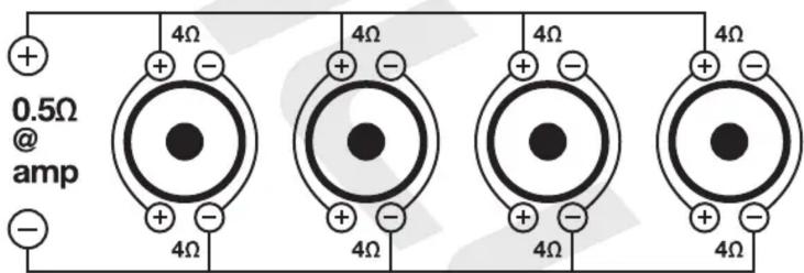 0.5Ω @ amp + - 4Ω + - 4Ω + - 4Ω + - 4Ω + - 4Ω + - 4Ω - 4Ω 4Ω 4Ω 4Ω 4Ω 4Ω