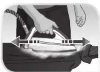 Illustration of a person using a power iron to press down an iron, with no visible text or symbols.