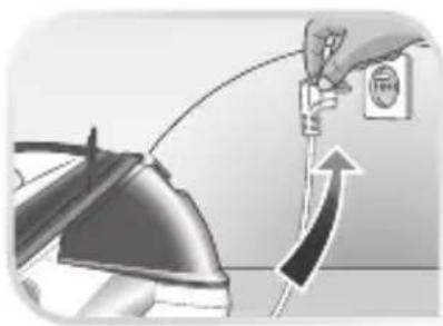 Illustration of a hand using a power plug to install an electrical outlet, with an arrow indicating the process (no text or symbols present)