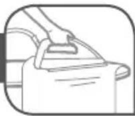 Simple line drawing of a hand cleaning a container (no text or symbols)