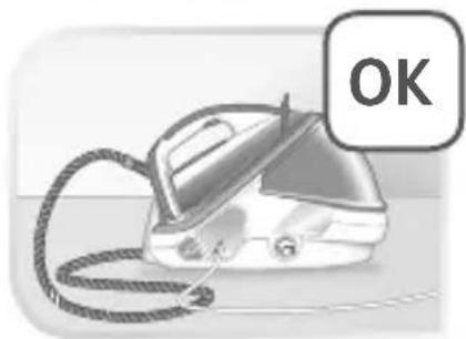 Illustration of a steam iron with a cord and handle, no text or symbols present