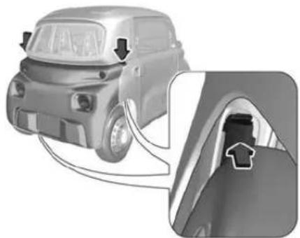 Diagram showing a car connected to a plug, with arrows indicating cable routing (no text or symbols present)