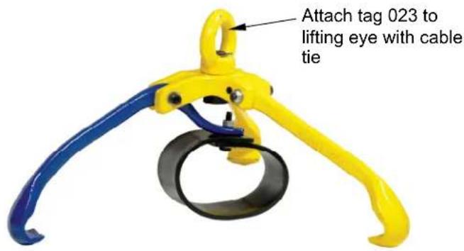 Attach tag 023 to lifting eye with cable tie